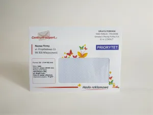 Koperty C6 z okienkiem prawym z nadrukiem | Długi bok | Samoklejące | Białe | 75 g/m2