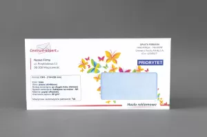 Koperty DL z okienkiem prawym z nadrukiem | Długi bok | Samoklejące | Białe | 75 g/m2