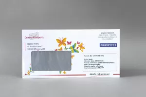 Koperty DL z nadrukiem z okienkiem lewym | Długi bok | Pasek samoprzylepny | Białe | 80 g/m2