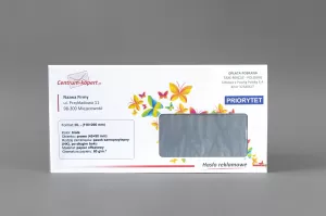 Koperty DL z nadrukiem z okienkiem prawym | Długi bok | Pasek samoprzylepny | Białe | 80 g/m2