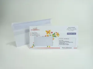 Koperty DL z okienkiem lewym z nadrukiem | Długi bok | Samoklejące | Białe | 75 g/m2
